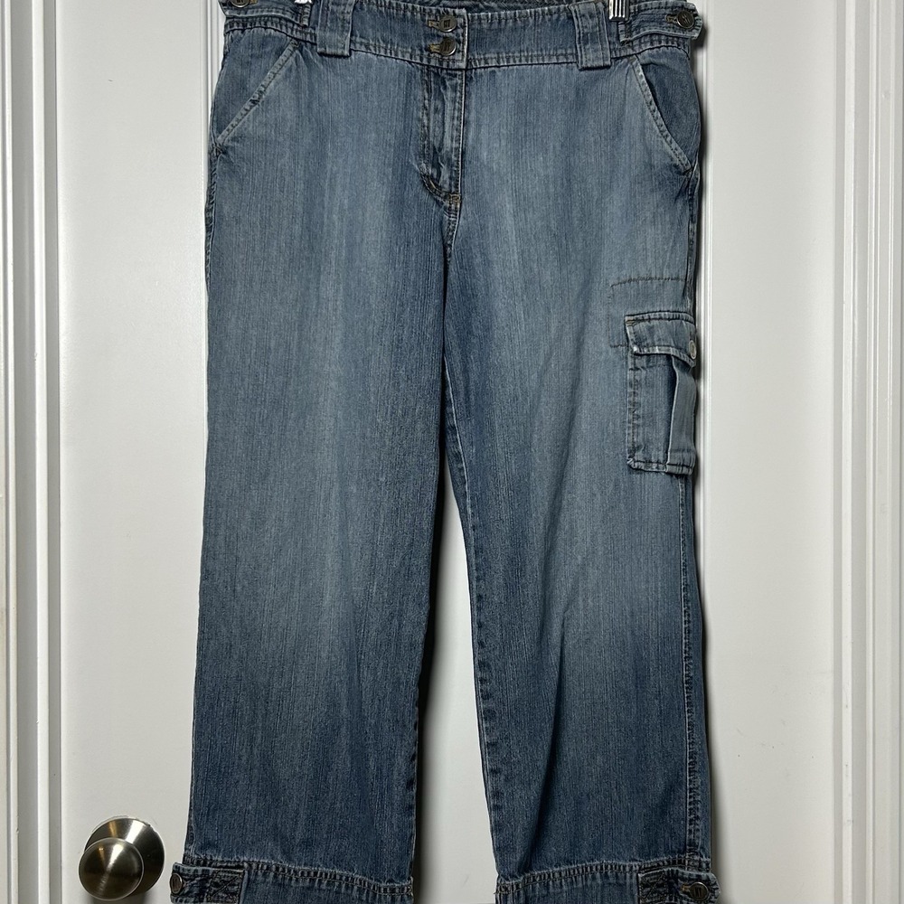 New York & Company Vintage Y2K Mid Wash Blue 100% Cotton Cargo Denim Jeans